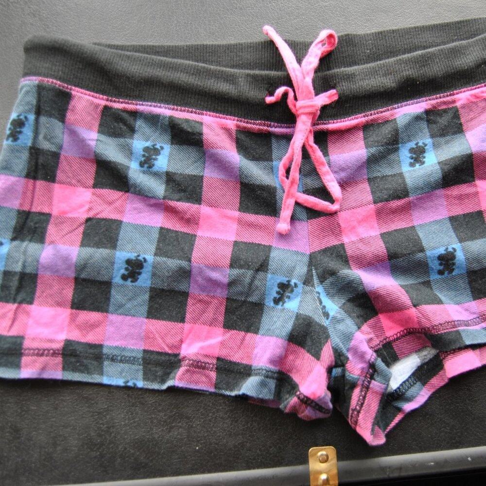 Snoopy Short Sleeping Shorts Plaid Pink & Blue Peanuts By Schulz Large
